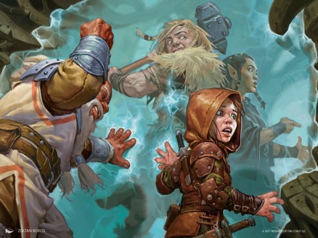 Adventurers get separated from each other by a translucent wall